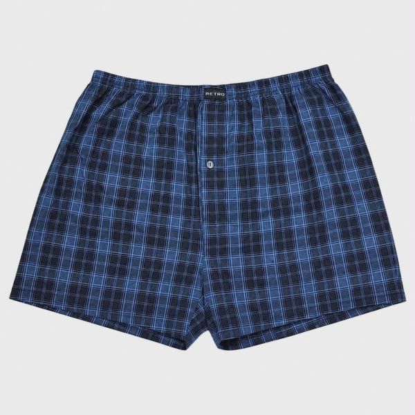 Εικόνα της Retro Καρό Boxer Ποπλίνα Μπλε Βαμβακερό.