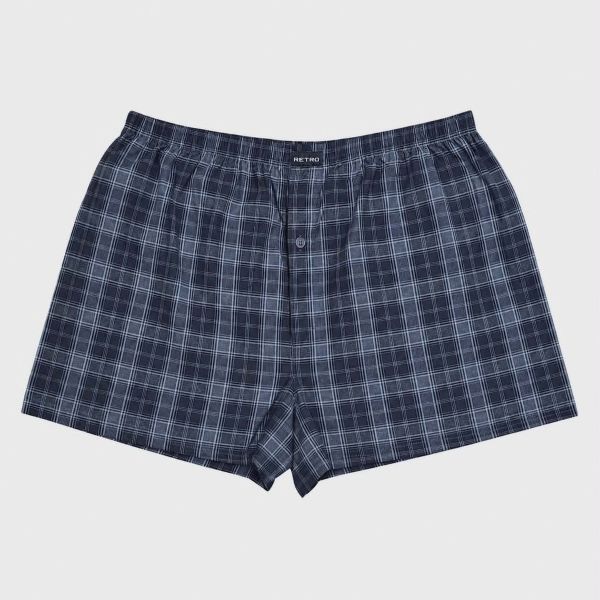 Εικόνα της Retro Καρό Boxer Ποπλίνα Ανθρακί Βαμβακερό.