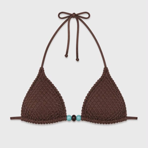 Εικόνα της Bluepoint Καφέ Πλεκτό Bikini Top Τρίγωνο Με Χάντρες.
