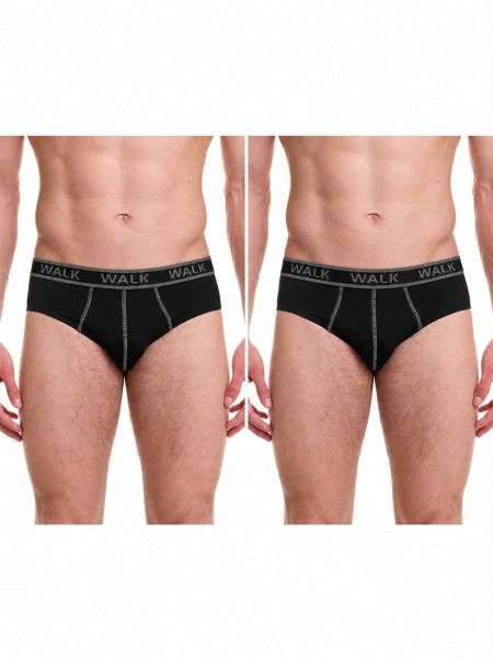Εικόνα της 2Pack Walk Βαμβακερά Ανδρικά Slip Μαύρα Με Εξωτερικά Λάστιχα.