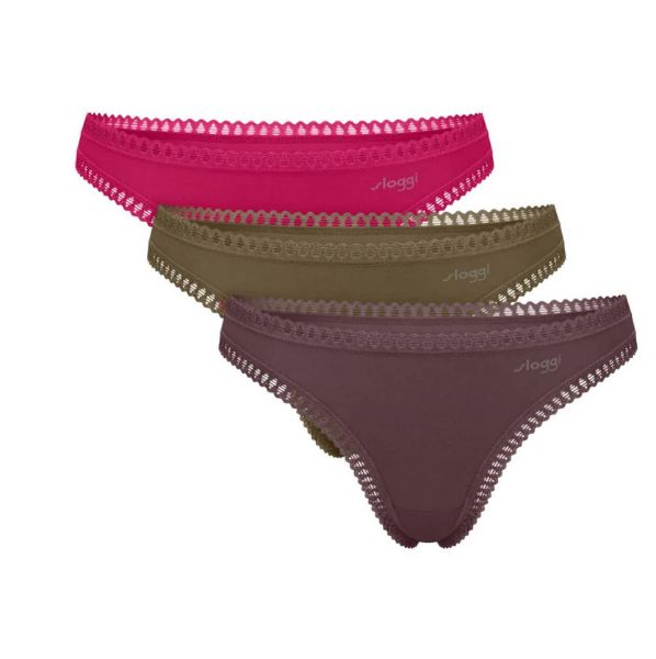 Εικόνα της 3Pack Sloggi String Go Crush Βαμβαεκερά Μπορντό/Καφέ/Χακί.