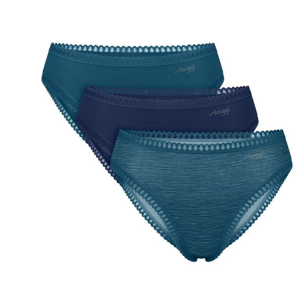 Εικόνα της 3Pack Sloggi Ψηλόμεσα Γυναικεία Slip High Leg με Δαντέλα Πετρόλ 10219672-M024