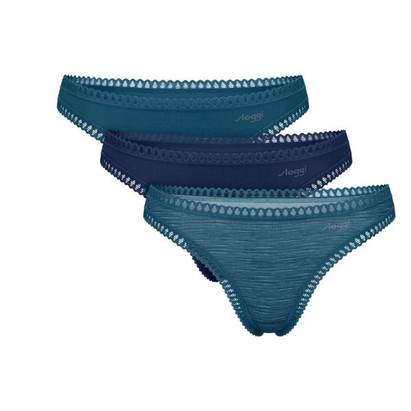 Εικόνα της Sloggi Γυναικεία String 3Pack με Δαντέλα Πετρόλ 10219704-M024