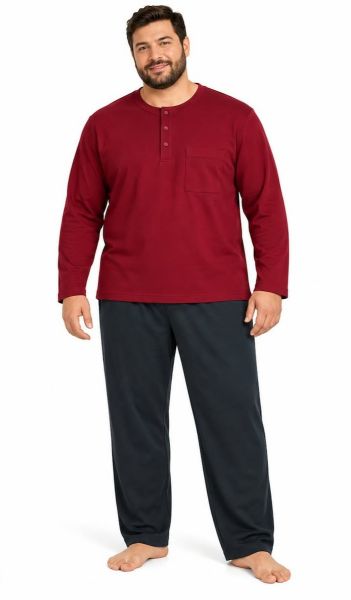 Εικόνα της Plus Size Galaxy Βαμβακερή Ανδρική Πιτζάμα Μπορντό/Ανθρακί.