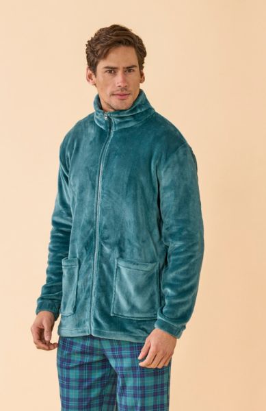 Εικόνα της Noidinotte Πετρόλ Fleece Κοντό Ανδρικό Ρομπάκι Με Φερμουάρ.
