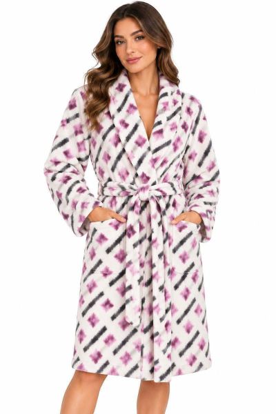 Εικόνα της Passion Fleece Εκρού/Μωβ Σταυρωτή Γυναικεία Ρόμπα.