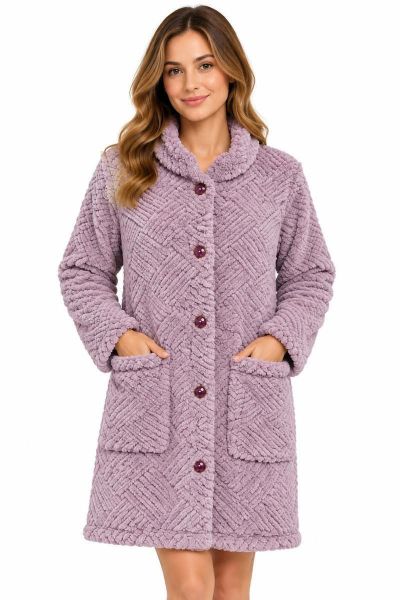 Εικόνα της Passion Fleece Dusty Lilac Γυναικεία Κουμπωτή Ρόμπα.