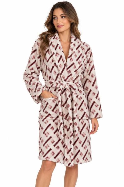 Εικόνα της Passion Εκρού/Μπορντό Fleece Γυναικεία Σταυρωτή Ρόμπα.