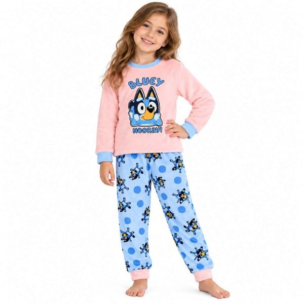 Εικόνα της Cerda Coral Fleece Παιδική Πιτζάμα Ροζ/Σιέλ Bluey.